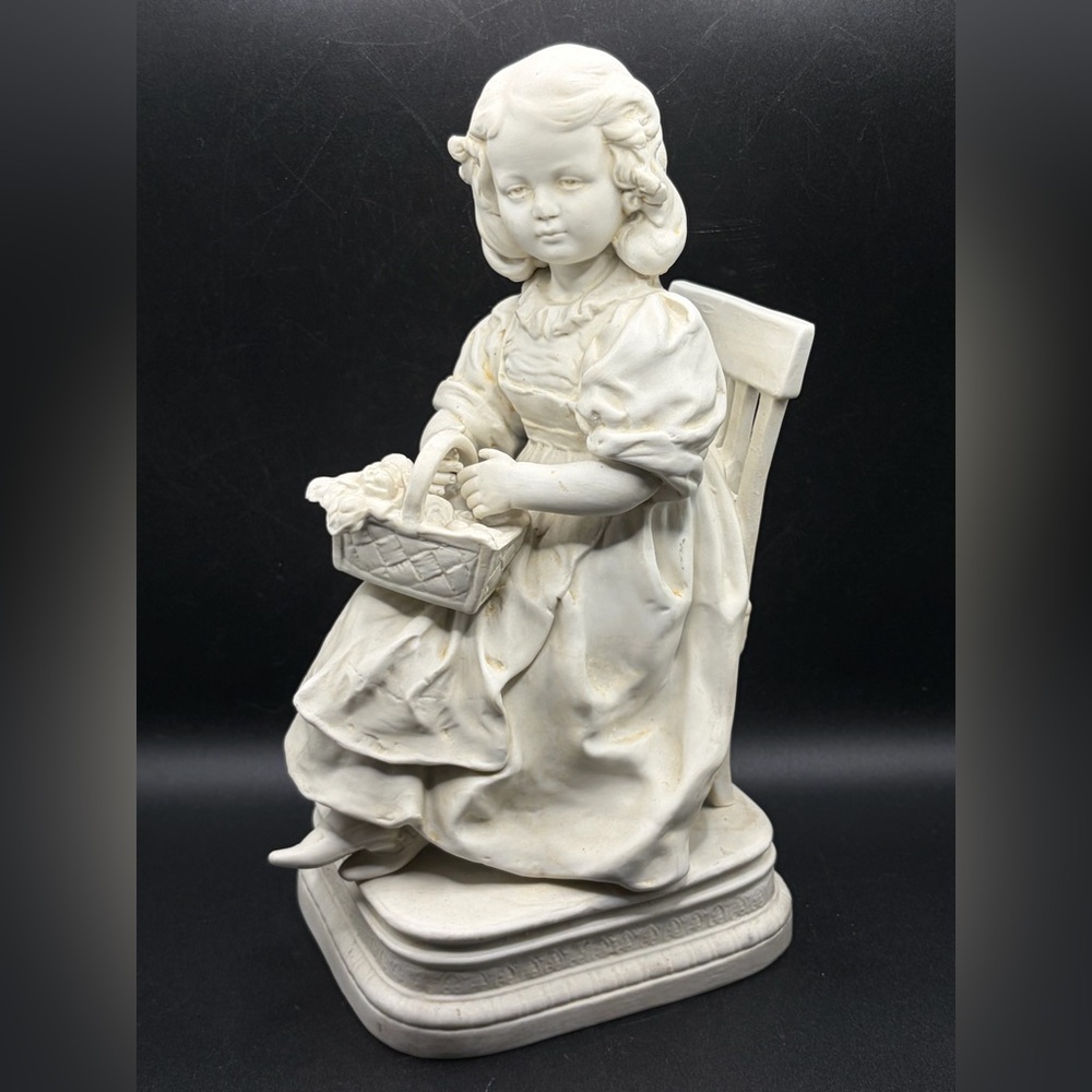 Vintage White Bisque Porcelain Victorian Girl in Chair Figure Figural Statuette
